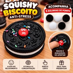 Squishy Biscoito Recheado Anti Stress com 5 Pompons - foto 1